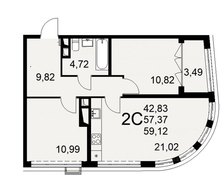 Двухкомнатная квартира ЖК Овация в Туле от от 30 м² от 7,6 млн от 27 000 р/месяц