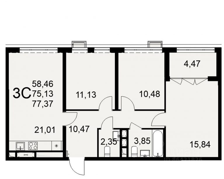 Трехкомнатная квартира ЖК Овация в Туле от 77 м² от 9,2 млн от 29 000 р/месяц