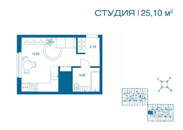 Студия ЖК Патриот Парк от 25,1 м² от 2,85 млн