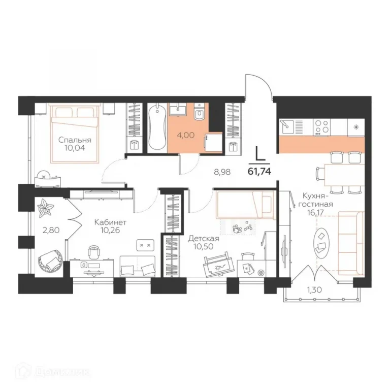 Трехкомнатная квартира ЖК Огни от 62 м² от 6,3 млн